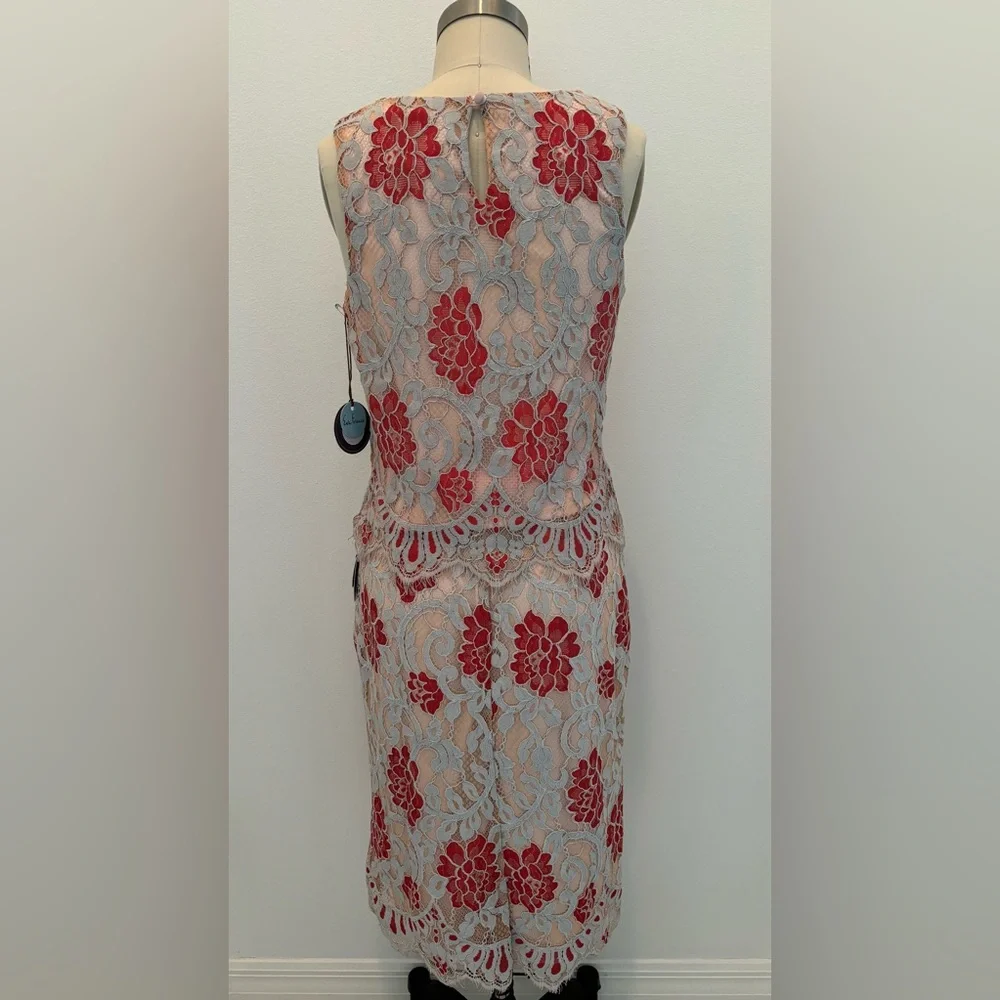Eva Franco Lace Top & Skirt Set NWT 2 Pcs Persimmon Blue & Pale Pink Size 8